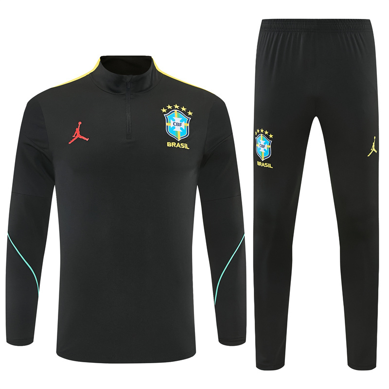 2026 27 jordan x brazil black and yellow tracksuit front 2026-27 Jordan x Brazil Black and Yellow Tracksuit - Front