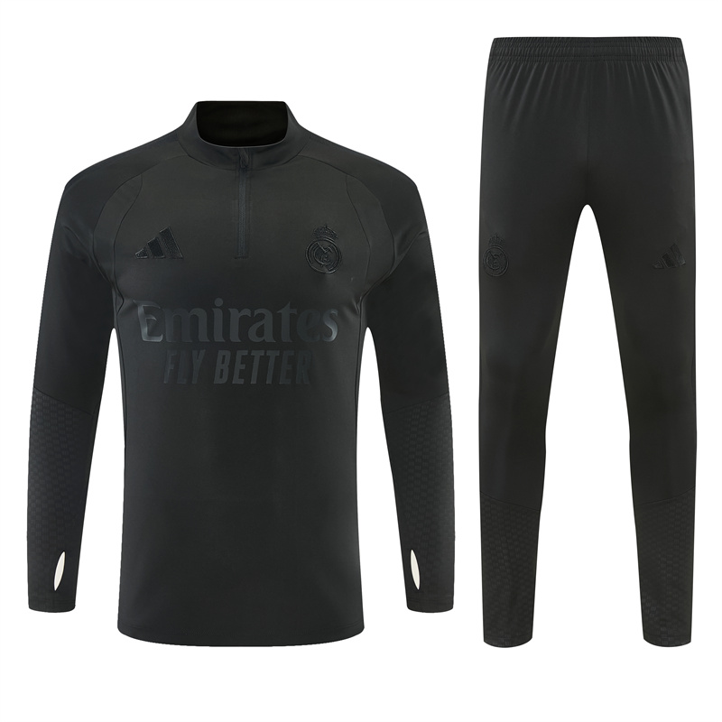 2026 27 real madrid black tracksuit all black edition front 2026-27 Real Madrid Black Tracksuit - All-Black Edition - Front