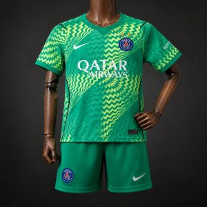 2 Stars 26 27 Kids PSG Paris Saint Germain Green Goalkeeper Jersey - Front
