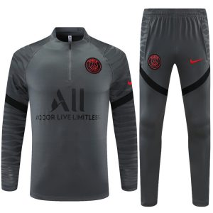 2021-22 PSG Grey Tracksuit - Single-Side Nike Logo - Red Logos - Front