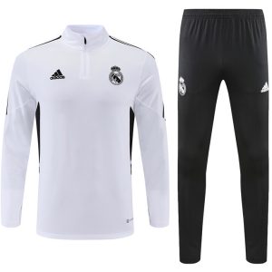 2022-23 Real Madrid White Tracksuit - Black Pants - Front