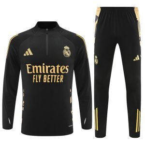 2024-25 Real Madrid Black and Gold Tracksuit - Front
