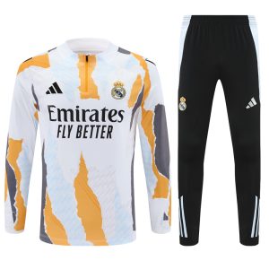 2024-25 Real Madrid Yellow and White Tracksuit - Camo - Front