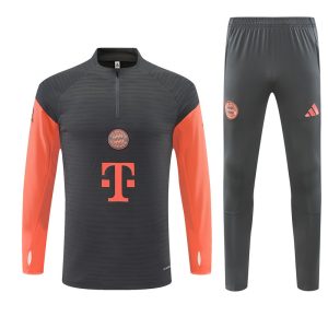 2025-26 Bayern Munich Dark Grey Tracksuit - Adidas Cuff Logos - Player Version - Front