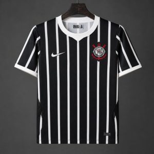 2025/26 Corinthians Away Black White Pinstripes Jersey - Front