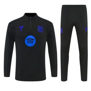 2025-26 FC Barcelona Black Tracksuit - Collaboration Edition - Royal Blue Logos - Front