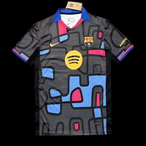 2025/26 FC Barcelona Black with Blue & Pink Abstract Pattern Jersey - Front