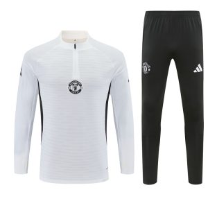 2025-26 Manchester United White Tracksuit - Adidas Cuff Logos - Player Version - Front