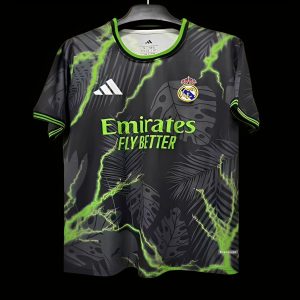 2025/26 Real Madrid Black with Lightning and Tropical Leaf Pattern Jersey - Front