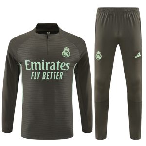 2025-26 Real Madrid Khaki Tracksuit - Adidas Cuff Logos - Player Version - Front