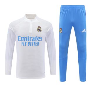 2025-26 Real Madrid White and Light Blue Tracksuit - Adidas Cuff Logos - Player Version - Front