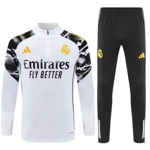 2025-26 Real Madrid White Tracksuit - Yellow Logos - Front