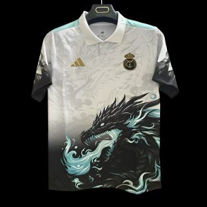 2025/26 Real Madrid White with Black Dragon Fire Jersey - Front