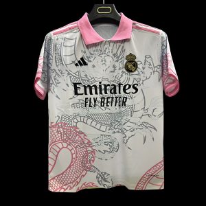2025/26 Real Madrid White with Pink Dragon Design Jersey - Front