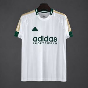 2026/27 Adidas Originals White with Green Stripe Retro Football T-Shirt - Front