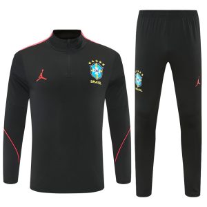 2026-27 Jordan x Brazil Black and Orange Red Tracksuit - Front