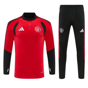 2026-27 Manchester United Red Tracksuit - White Logos and Black Collar - Front