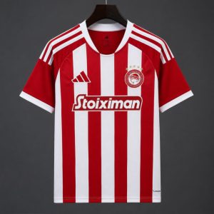 New arrivals 2026/27 Olympiacos Red and White Stripe Home Jersey - Front
