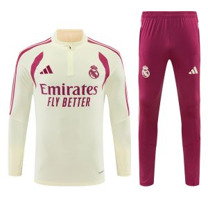 2026-27 Real Madrid Cream Tracksuit - Magenta Pants - Front