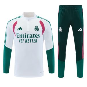 2026-27 Real Madrid White Tracksuit - Green Trim and Magenta Accents - Front