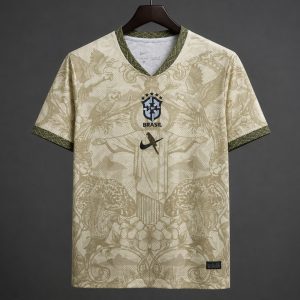 2026 Brazil Gold Cream with Baroque Floral and Christ the Redeemer Pattern Special Edition Jersey - Front