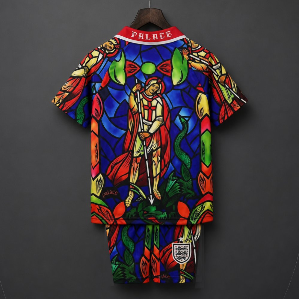 2026 kids england x palace skateboards st. george dragon stained glass red jersey back 2026 Kids England x Palace Skateboards St. George Dragon Stained-glass Red Jersey - Back