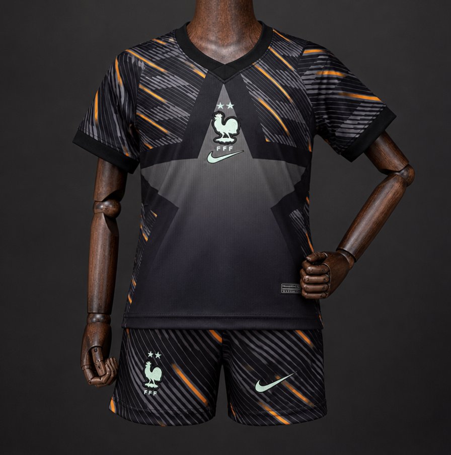 2026 kids france black with orange away jersey front 2026 Kids France Black with Orange Away Jersey - Front