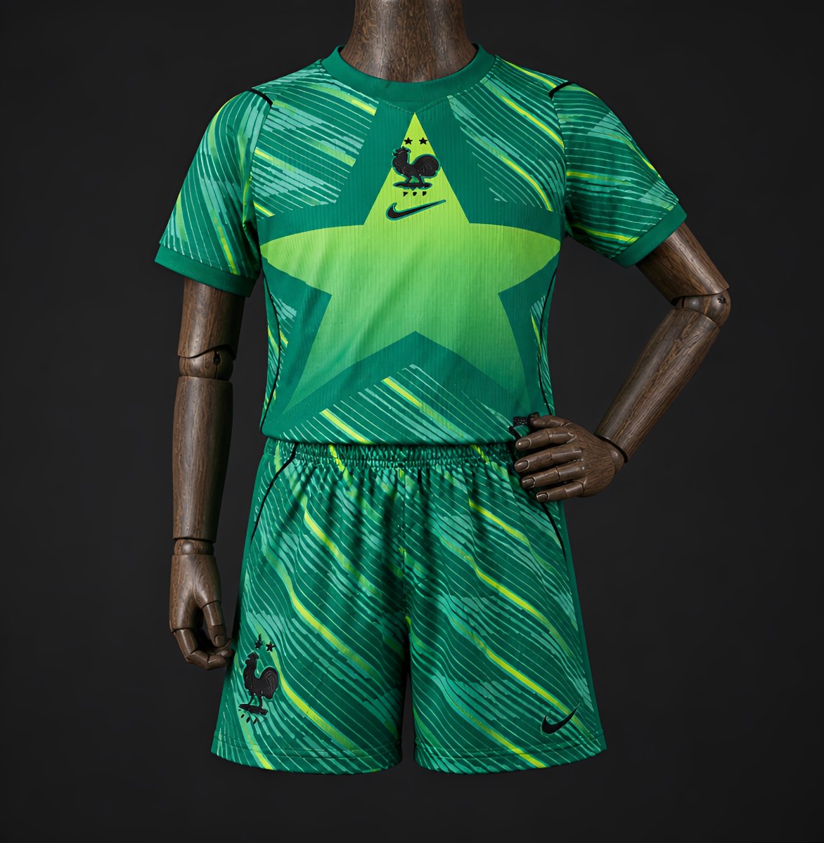 2026 kids france green goalkeeper jersey front 2026 Kids France Green Goalkeeper Jersey - Front