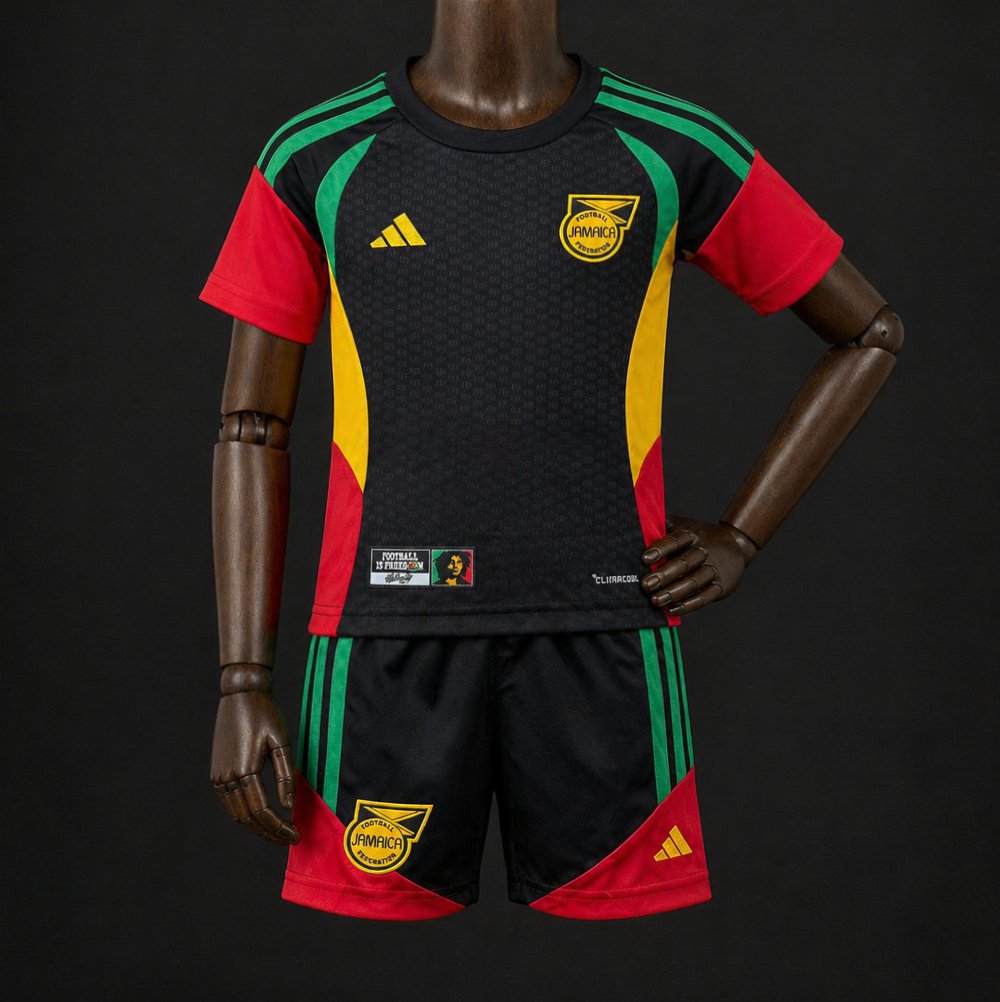 2026 kids jamaica 26 x bob marley away pre match jersey front 2026 Kids Jamaica 26 x Bob Marley Away Pre Match Jersey - Front