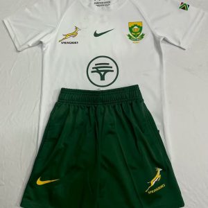 2026 Kids South Africa Away Springboks White with Green Trim Rugby Jersey - Front