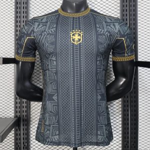 2026 Player Version Brazil Black with Gold Geometric Tribal Pattern Jersey - Front