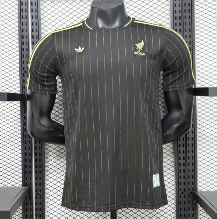 2026 player version mexico black with gold pinstripes jersey front 2026 Player Version Mexico Black with Gold Pinstripes Jersey - Front