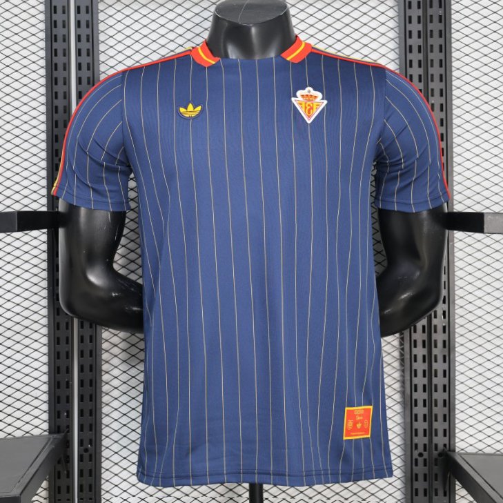 2026 player version spain navy blue with thin yellow pinstripes jersey front 2026 Player Version Spain Navy Blue with Thin Yellow Pinstripes Jersey - Front