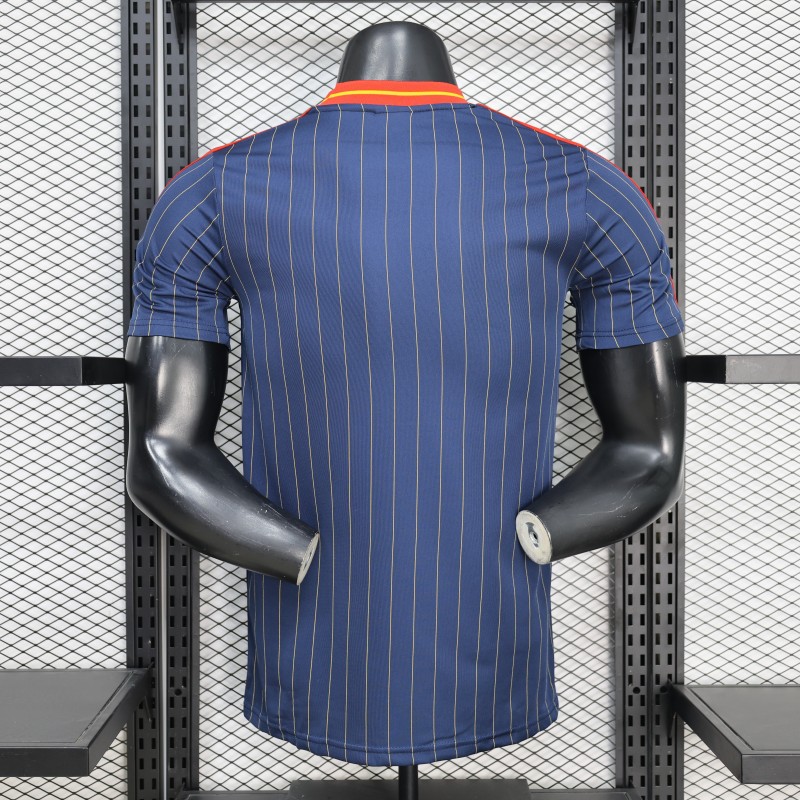 2026 player version spain navy blue with thin yellow pinstripes jersey back 2026 Player Version Spain Navy Blue with Thin Yellow Pinstripes Jersey - Back