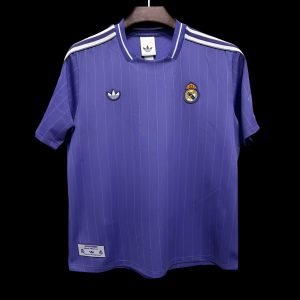 2026 Real Madrid Adidas Terrace Icons Purple Pinstripe Jersey - Front
