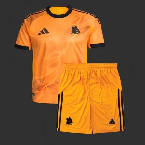 25 26 Kids AS Roma Away Yellow Jersey - Front