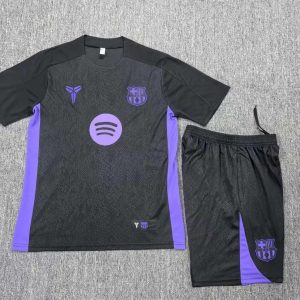 25 26 Kids Barcelona Black Joint Edition Short Sleeve+Soccer Shorts - Front