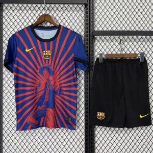 25 26 Kids Barcelona Blue with Anime Character Sunburst Pattern Jersey - Front