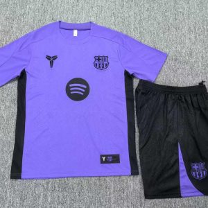 25 26 Kids Barcelona Purple Joint Edition Short Sleeve+Soccer Shorts - Front