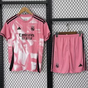 25 26 Kids Real Madrid Pink with Abstract Pattern Jersey - Front