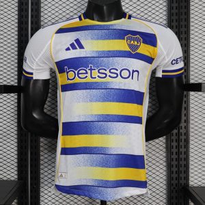 25 26 Player Version Boca Juniors White with Blue and Yellow Gradient Horizontal Stripes Jersey - Front