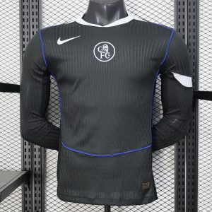25 26 Player Version Chelsea Away Dark Gray with Vertical Stripe Texture and Blue Piping Jersey - Front
