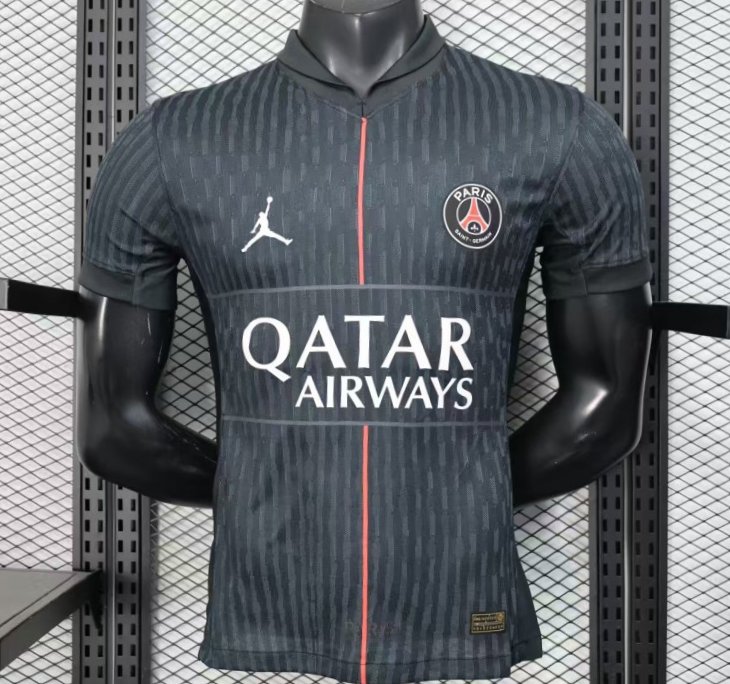 25 26 player version paris saint germain away dark grey with vertical stripe pattern jersey front 25 26 Player Version Paris Saint-Germain Away Dark Grey with Vertical Stripe Pattern Jersey - Front