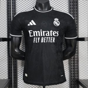 25 26 Player Version Real Madrid Black with Subtle Crest Pattern Jersey - Front