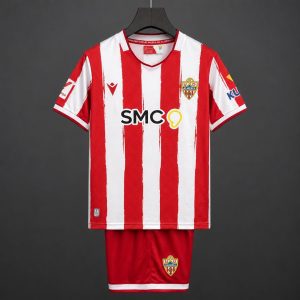 26 27 Kids Almeria Home Red With White Stripes Jersey - Front