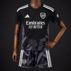26 27 Kids Arsenal Black with Dark Grey Geometric Contour Pattern Goalkeeper Jersey Set - Front