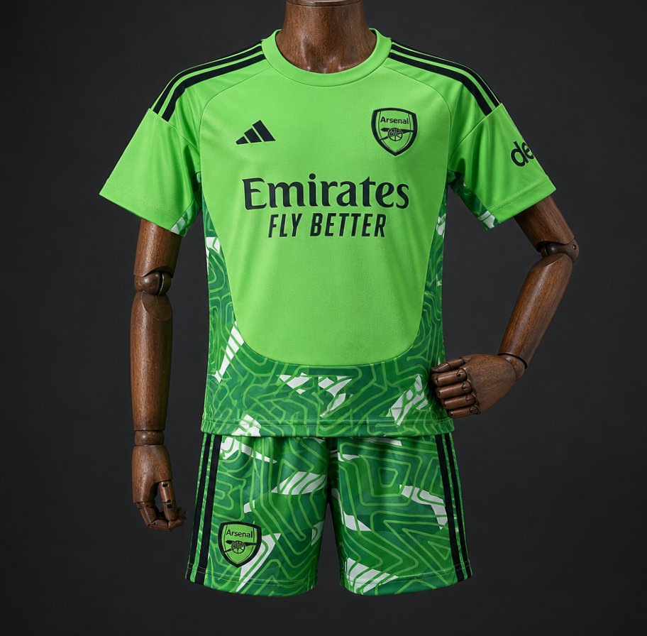 26 27 kids arsenal goalkeeper neon green dark green jersey front 26 27 Kids Arsenal Goalkeeper Neon Green Dark Green Jersey - Front
