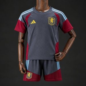 26 27 Kids Aston Villa Grey & Claret Training Kit Jersey - Front
