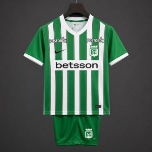 26 27 Kids Atletico Nacional Home Green Stripes Kits Jersey - Front