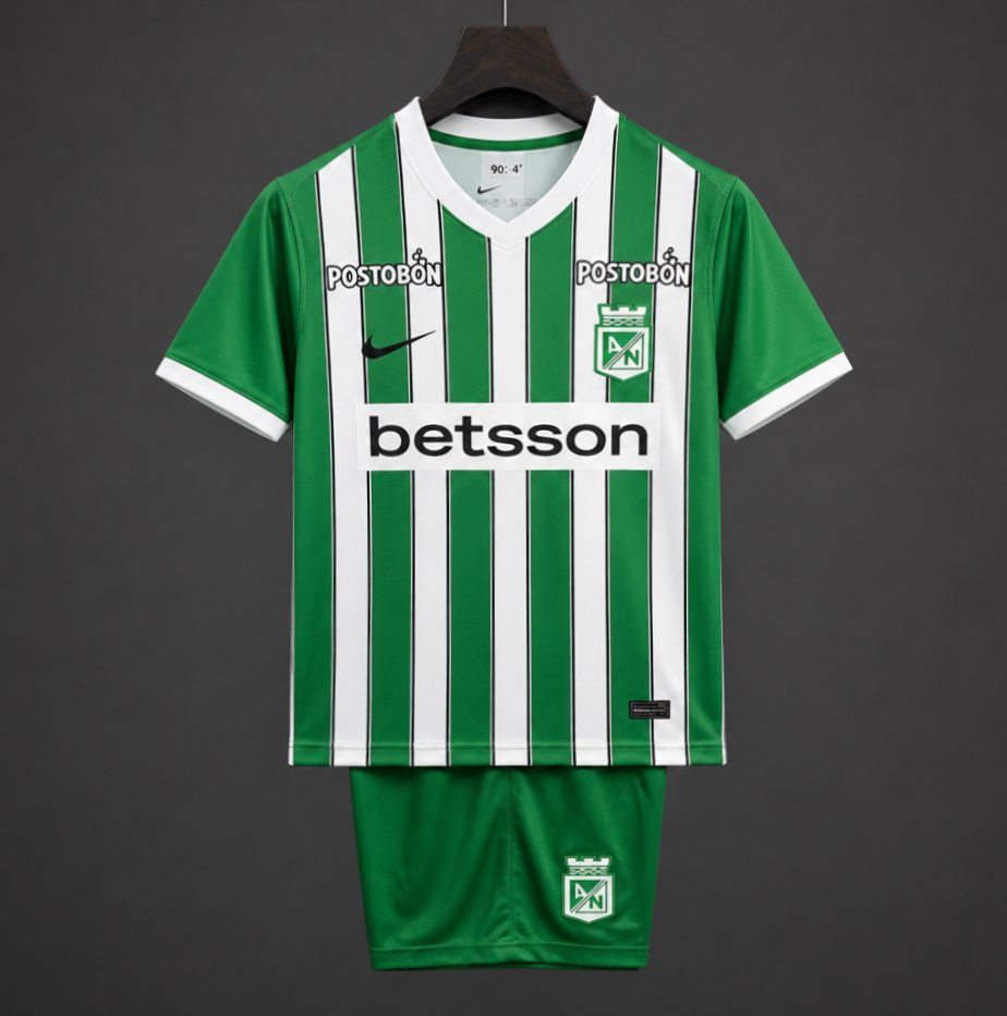 26 27 kids atletico nacional home green stripes kits jersey front 26 27 Kids Atletico Nacional Home Green Stripes Kits Jersey - Front